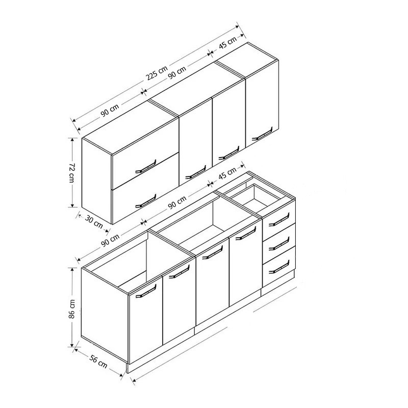کابینت آشپزخانه فلفور کابینت مدل 225 cm مجموعه 6 عددی کابینت آشپزخانه فلفور کابینت مدل 225 cm مجموعه 6 عددی