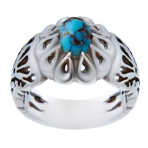 انگشتر نقره مردانه بازرگانی میلادی مدل فیروزه طبیعی نیشابور رکاب دستساز کد AM_946