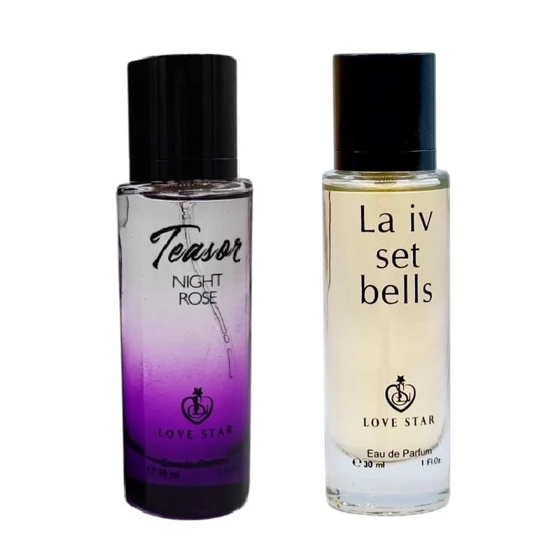 عطر جیبی لاو استار مدل لاوی بل است حجم 30 میلی لیتر به همراه عطر جیبی لاو استار مدل میدنایت رز حجم 30 میلی‌لیتر