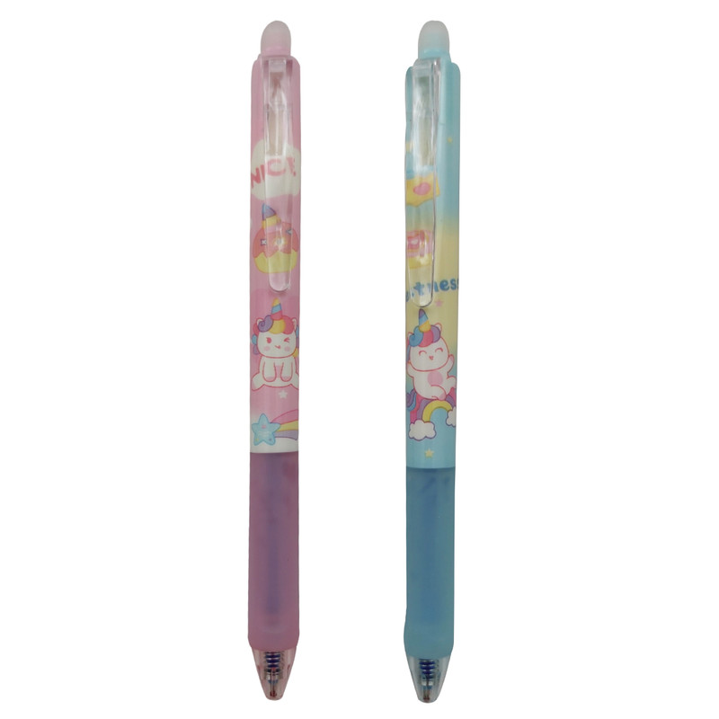 خودکار مدل پاک کن دار فشاری طرح اسب تک شاخ بسته 2 عددی