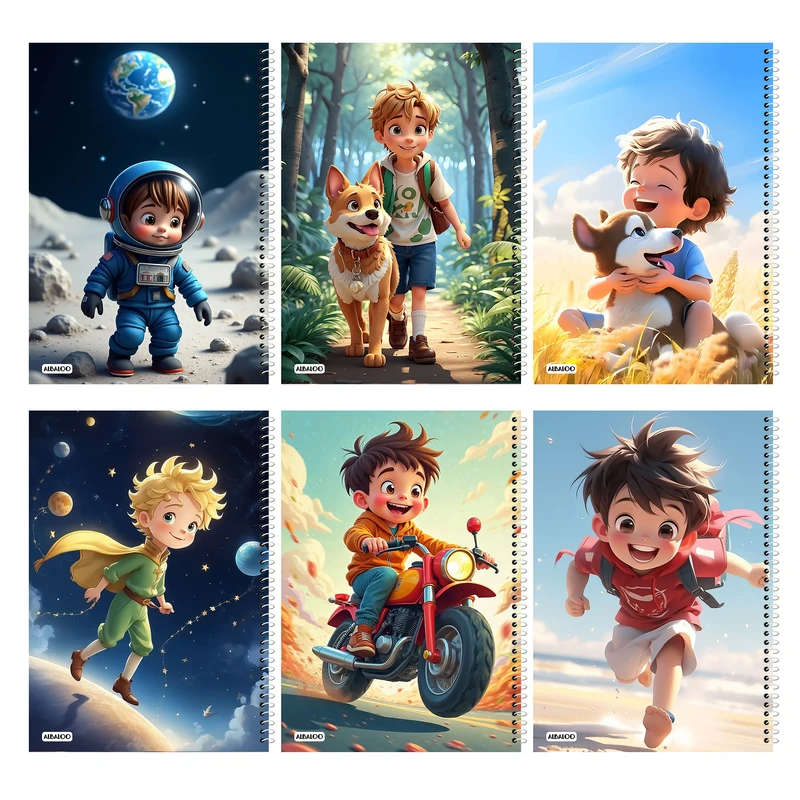 دفتر مشق 100 برگ آلبالو مدل فانتزی پسرانه بسته 6 عددی