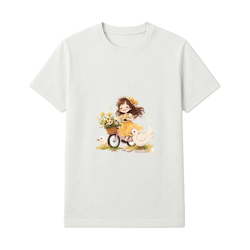 تی‌شرت آستین کوتاه راحتی دخترانه مدل دختر و اردک ها