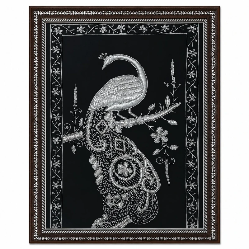 تابلو سرمه دوزی طرح طاووس