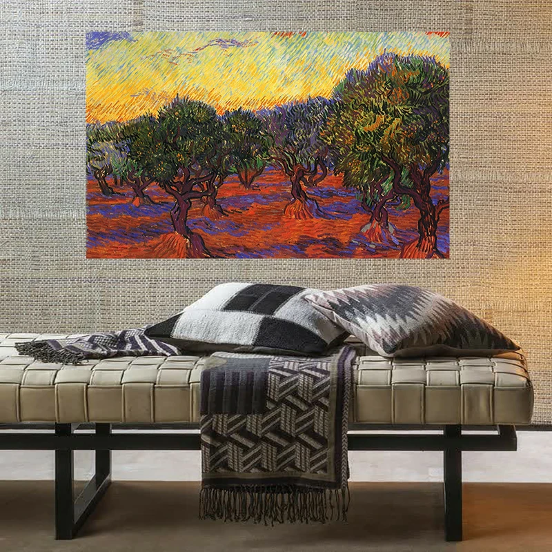 تابلو شاسی طرح مخمل نقاشی ونگوک مدل درختان ریشه دمیده در خاک کد AR31103