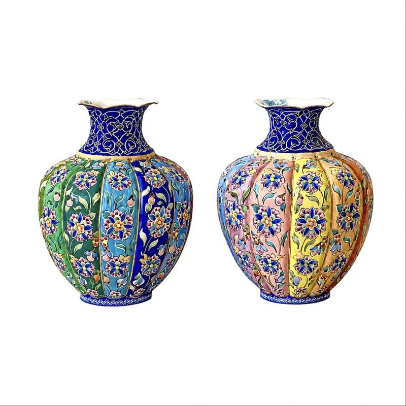 گلدان میناکاری مسی مدل شلغمی بسته دو عددی