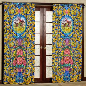 پرده مدل طرح کاشی هازان پانچی کد 1818 سایز 140x200 سانتی متر
