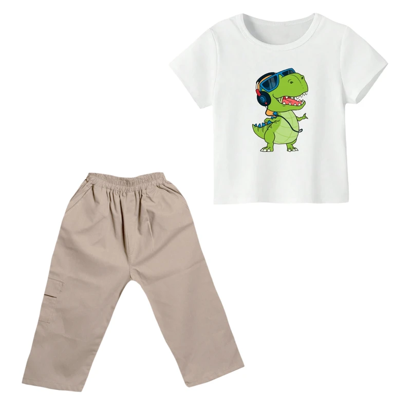 ست تی شرت و شلوارک پسرانه مدل دایناسور کد ۱۴
