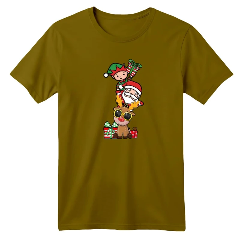 تی شرت آستین کوتاه بچگانه مدل بابانوئل و گوزن کریسمس کد 11