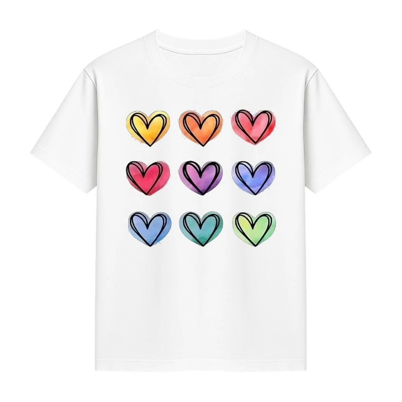 تی‌شرت آستین کوتاه دخترانه مدل قلب ها کد p1 