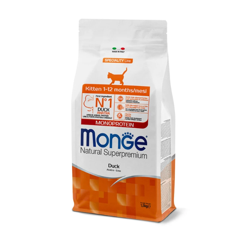 غذای خشک بچه گربه مونژ مدل Monge Kitten با طعم گوشت اردک وزن 1.5 کیلوگرم