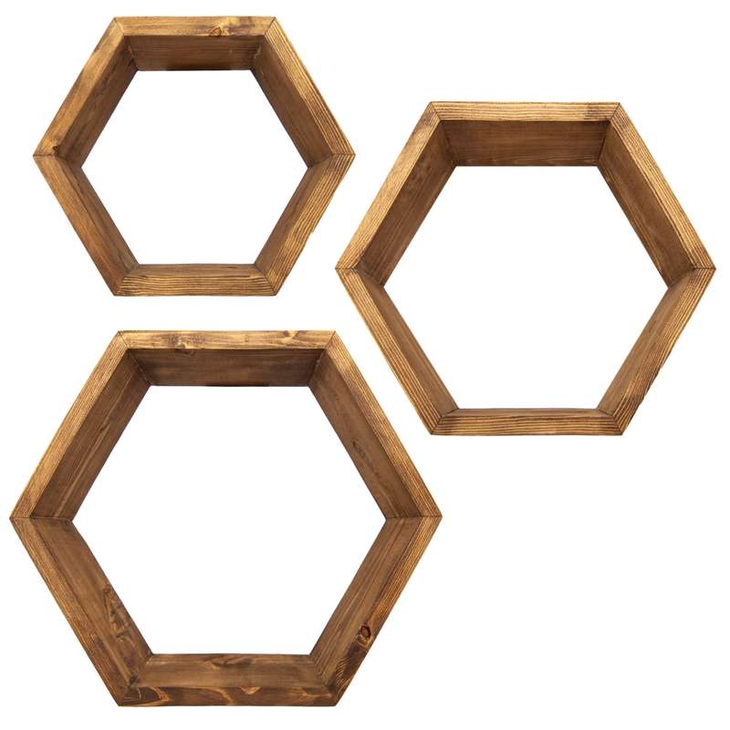 شلف دیواری لینو چوب مدل Hex3 بسته 3 عددی