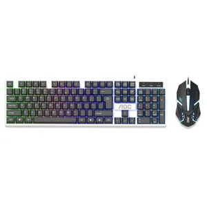 کیبورد و ماوس گیمینگ ای او سی مدل KM100، سوییچ ممبران، Full-Size، نورپردازی LED RGB