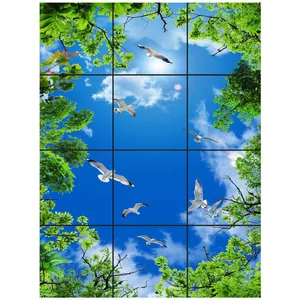 تایل سقفی آسمان مجازی طرح پرواز و درختان کد 0900 سایز 60x60 سانتی متر مجموعه 12 عددی