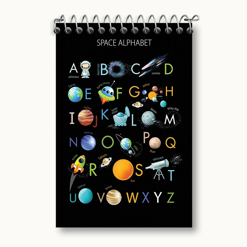 دفتر یادداشت 50 برگ خندالو مدل حروف انگلیسی فضایی کد N774