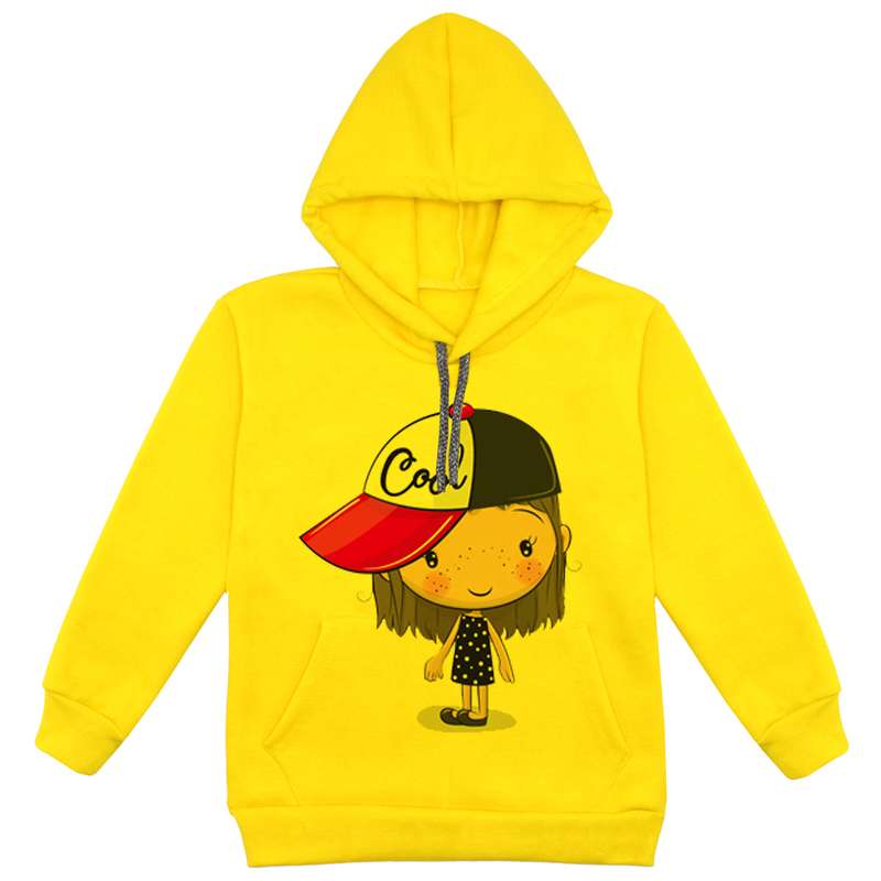 هودی دخترانه مدل دخترک F40 رنگ زرد