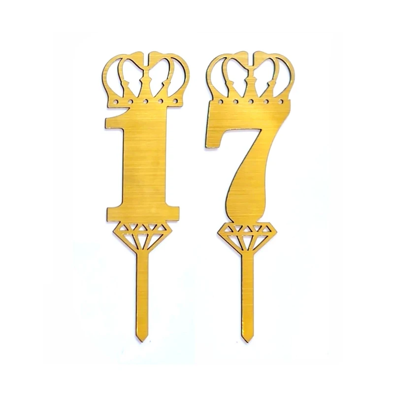 تاپر کیک مدل عدد 17 طرح الماس شمعدار مجموعه 2 عددی