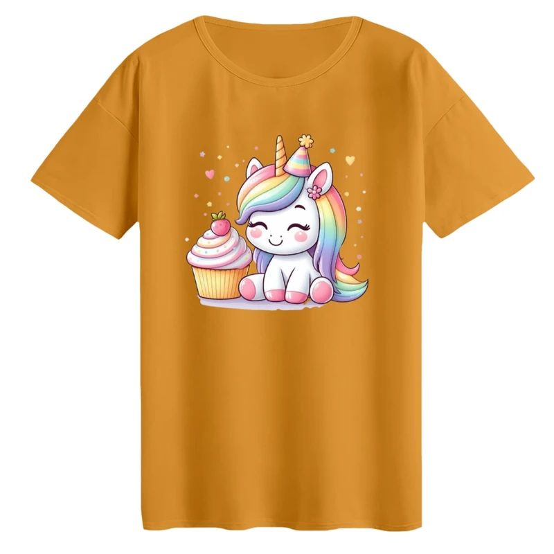 تی‌شرت لانگ آستین کوتاه زنانه مدل تک شاخ و کیک فنجانی