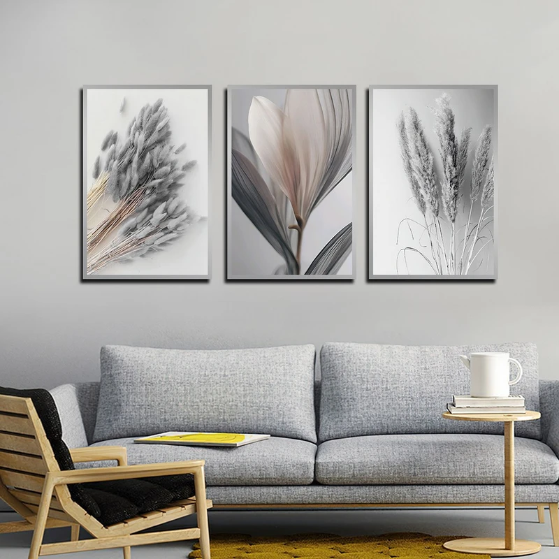 تابلو بکلیت طرح طبیعت و گل کاغذی مدل SI-4048 فریم نقره ای مجموعه 3 عددی