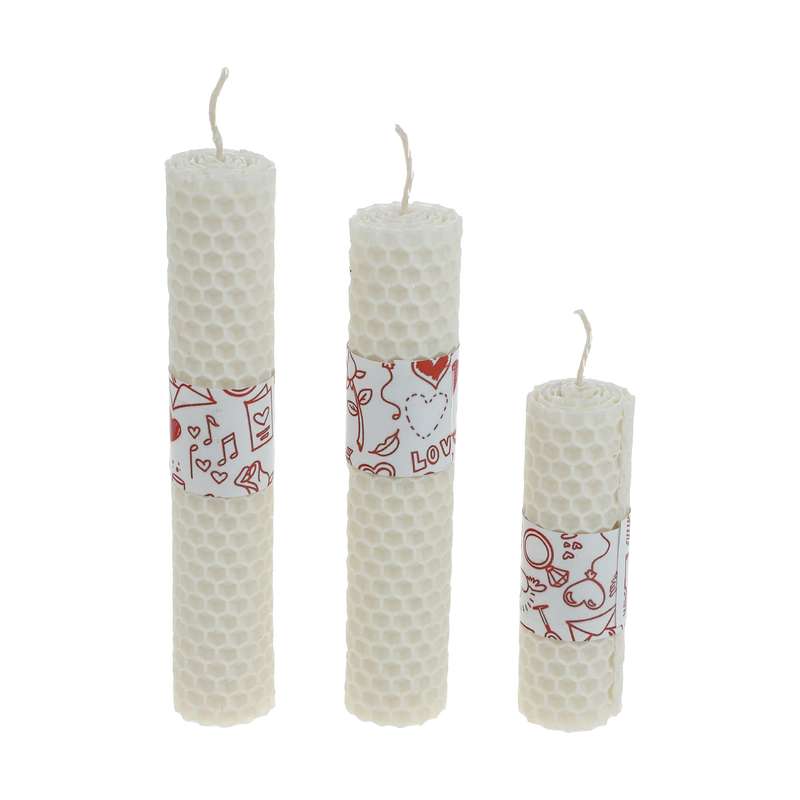 شمع گالری شمرون مدل موم زنبور عسل کد CND3B100W مجموعه 3 عددی