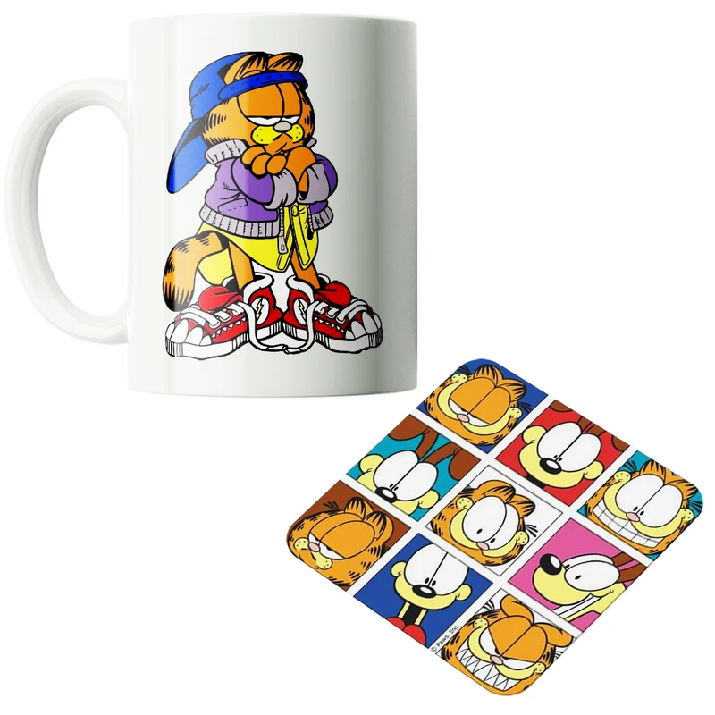 ماگ پاد آفرین مدل کارتونی گارفیلد کد PZ263 به همراه زیرلیوانی