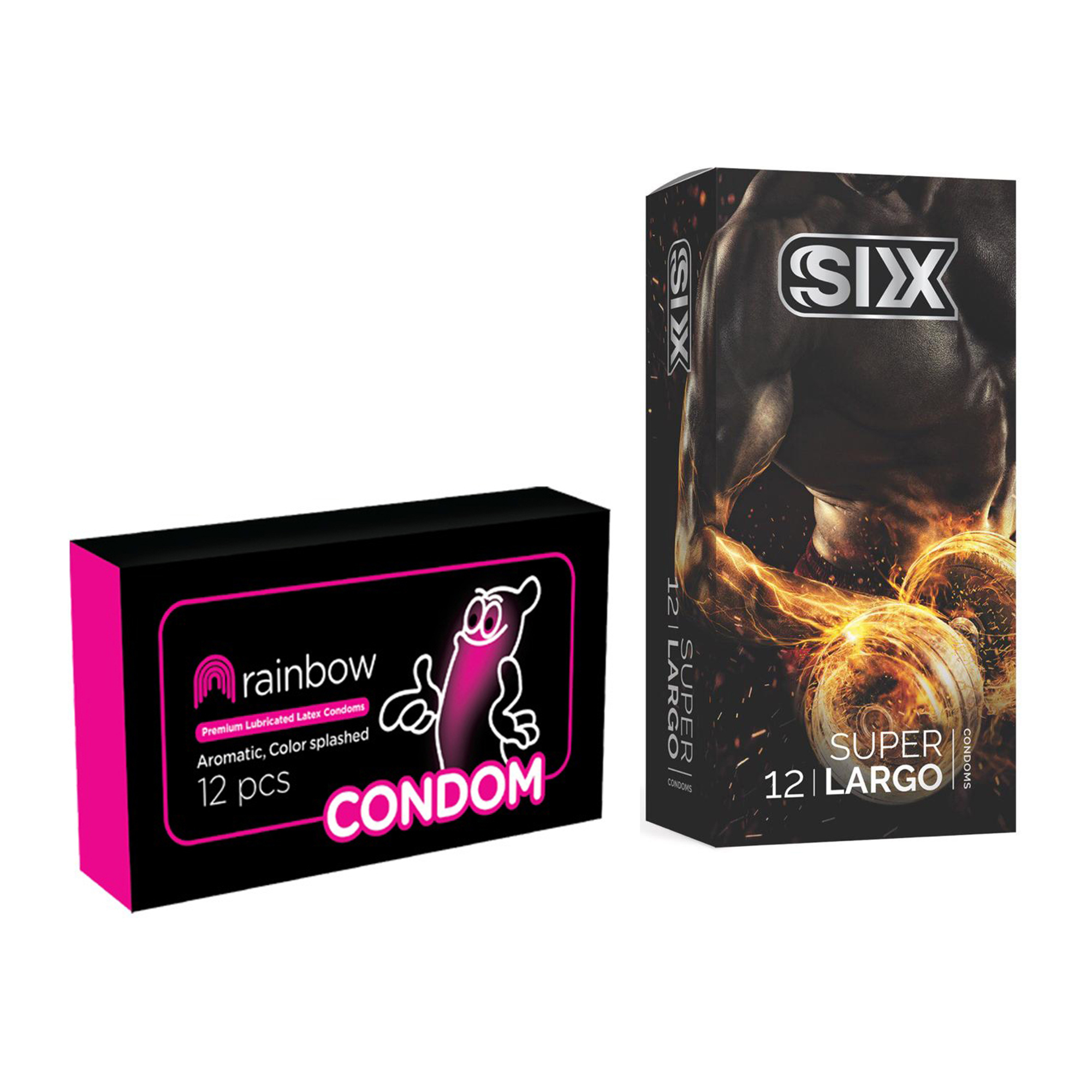 کاندوم سیکس مدل Super Largo بسته 12 عددی به همراه کاندوم کاندوم مدل Rainbow بسته 12 عددی