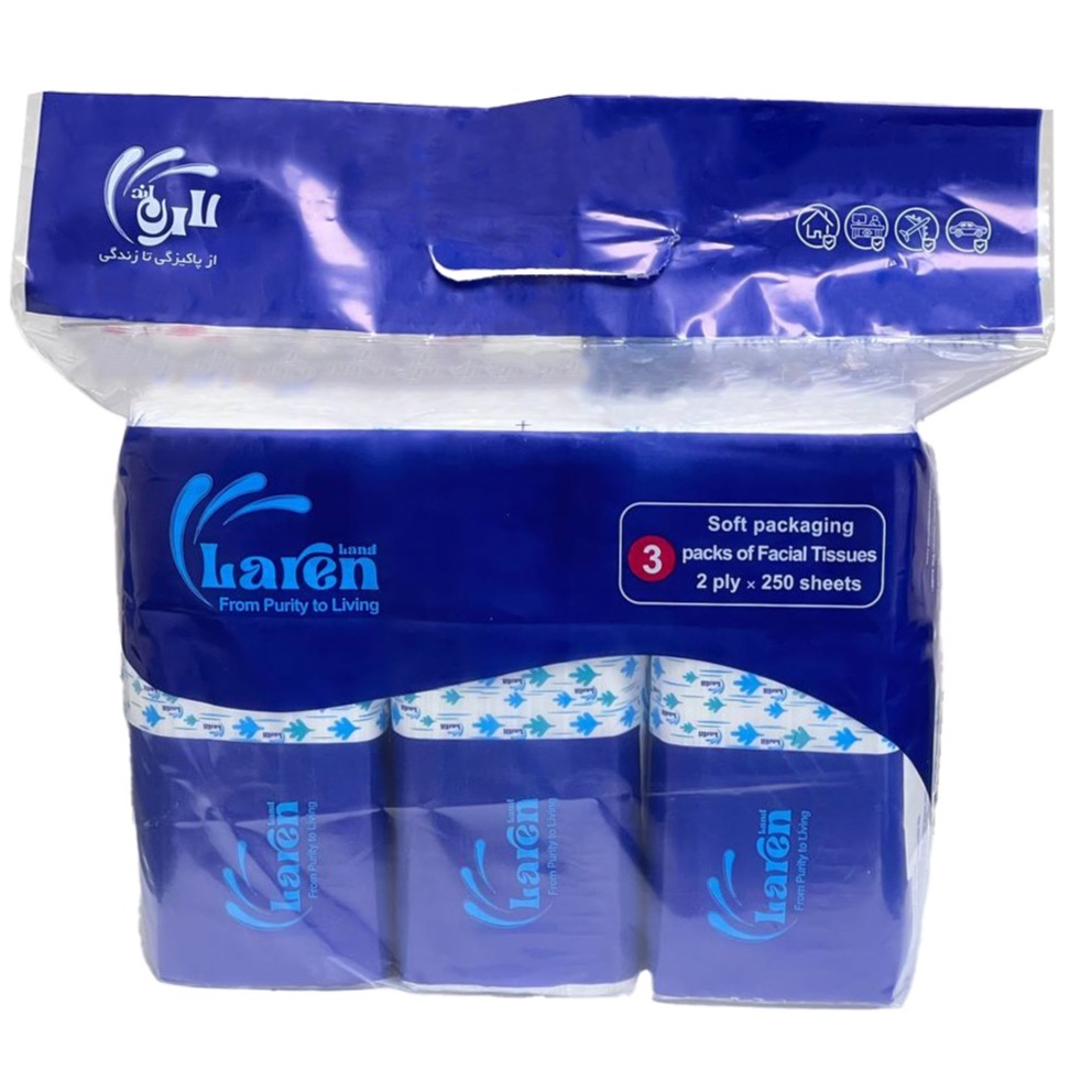 دستمال کاغذی 250 برگ دولایه لارنلند مدل سپندار بسته 3 عددی