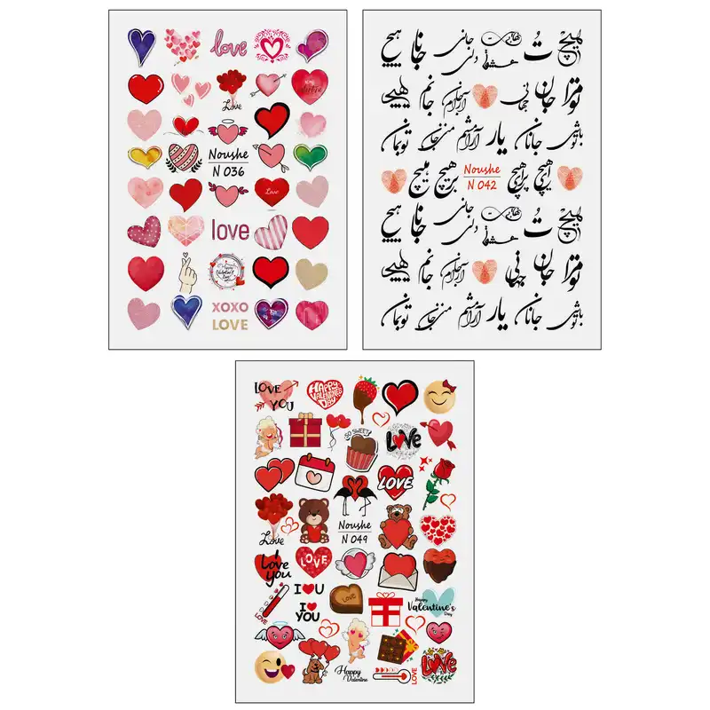 برچسب لنز ناخن مدل عشق کد N36-42-49 مجموعه 3 عددی