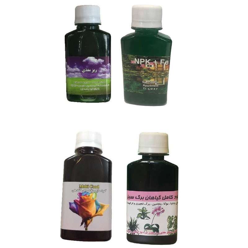 کود مایع سه بیست و ریز مغذی و گلدهی و گیاهان سبز برگ کد 02 حجم 120 میلی لیتر بسته 4 عددی