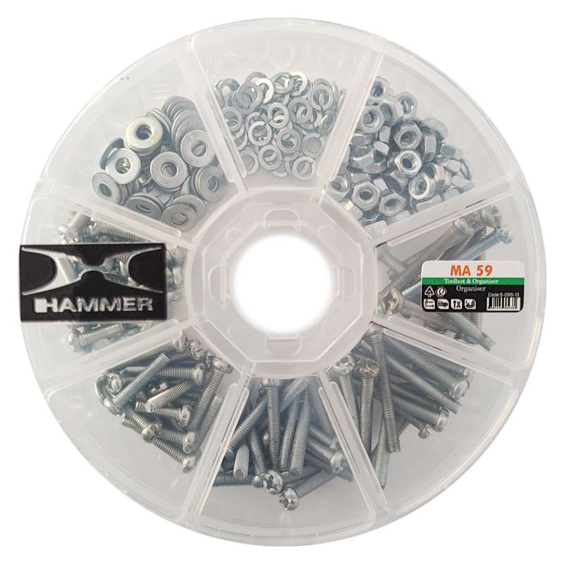 پیچ و مهره و واشر هامر مدل استوانه M3 بسته 340 عددی