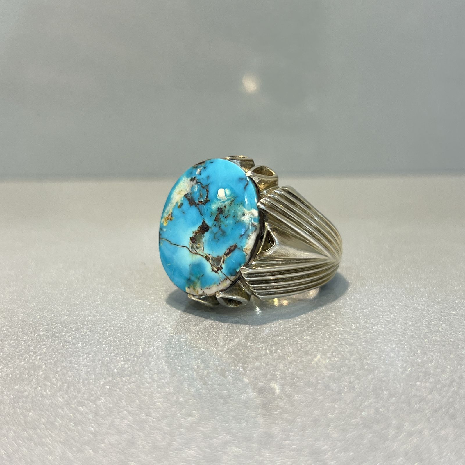 انگشتر نقره مردانه مدل اسپرت نگین فیروزه نیشابوری - - 6