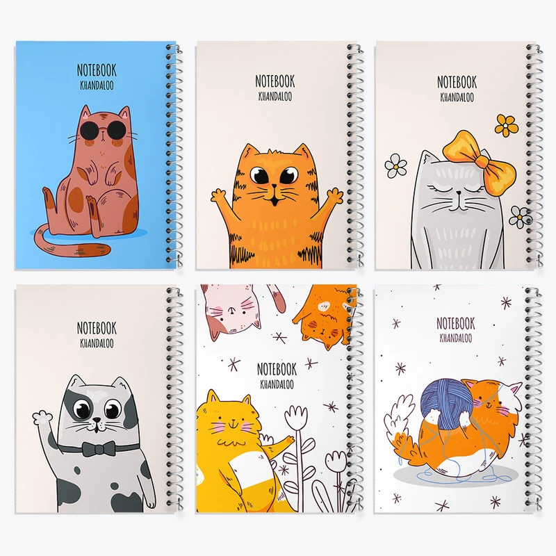 دفتر مشق 100 برگ خندالو طرح گربه (Cat) کد 52 مجموعه 6 عددی