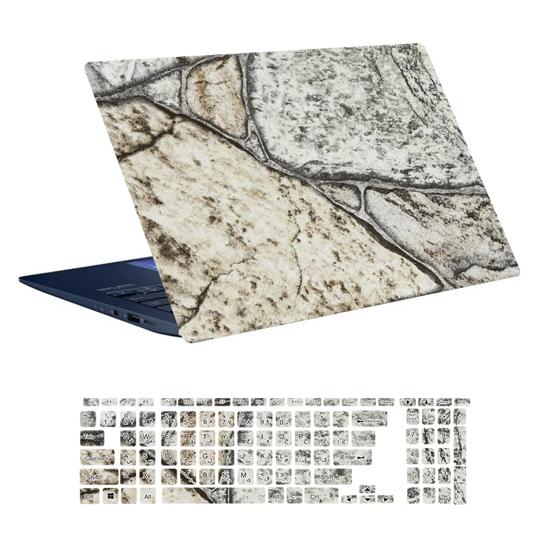 استیکر لپ تاپ توییجین و موییجین طرح Marble کد 56 مناسب برای لپ تاپ 15.6 اینچ به همراه برچسب حروف فارسی کیبورد 