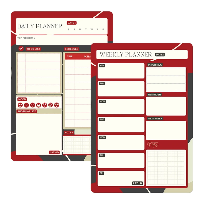 تخته وایت برد لاژید مدل آهنربایی طرح پلنر روزانه و هفتگی سایز 20X30 سانتیمتر مجموعه 2 عددی