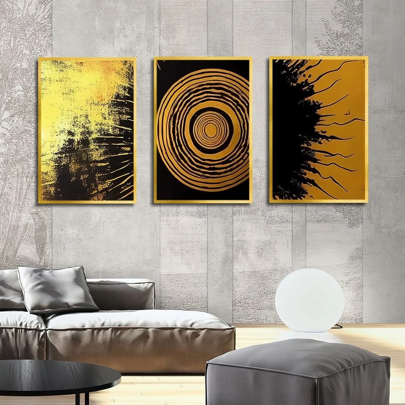 تابلو بکلیت طرح نقاشی خورشید مدل T-2480 مجموعه 3 عددی