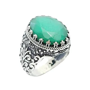 انگشتر نقره مردانه مدل زمرد هندی کد 412009