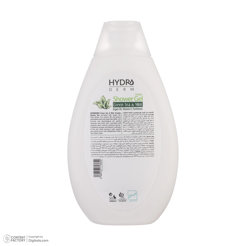 شامپو بدن هیدرودرم مدل Green Tea and Mint مناسب انواع پوست حجم 500 میلی لیتر