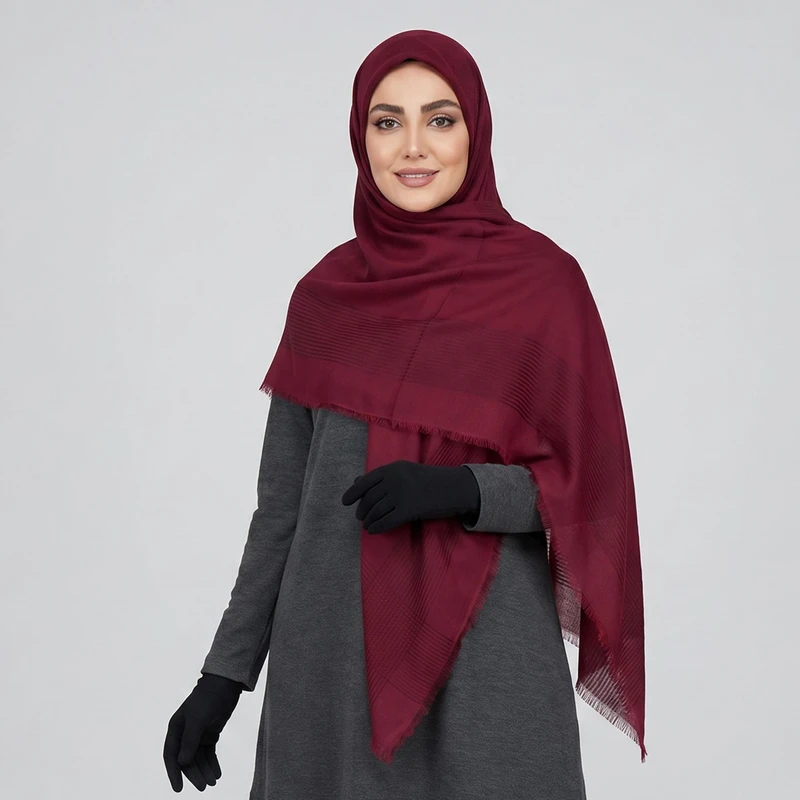 روسری زنانه مدل نخی خط دار دور ریش