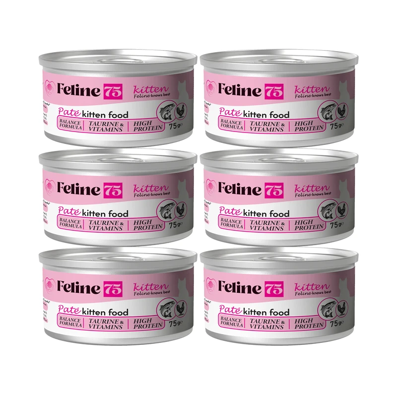 کنسرو غذای گربه نابالغ فیلاین 75 مدل Kitten پته طعم مرغ و ماهی وزن 450 گرم بسته 6 عددی
