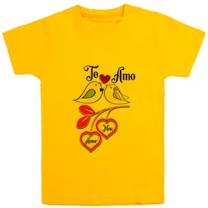 تی شرت آستین کوتاه دخترانه مدل جوجه عاشق D135 رنگ زرد