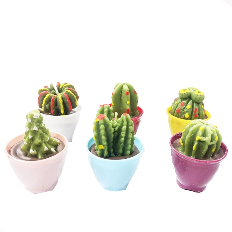 شمع مدل کاکتوسی رنگین کمان مجموعه 6 عددی