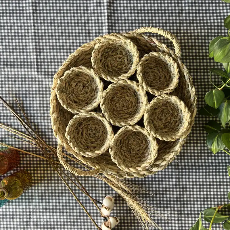 سبد حصیری مدل نوروز طرح دسته دار مجموعه 8 عددی