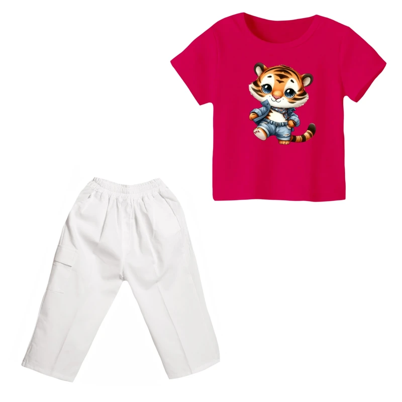 ست تی شرت و شلوارک دخترانه مدل ببر کد ۴