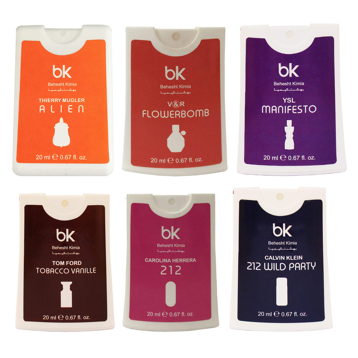 عطر جیبی بی کی مدل 001 حجم 20 میلی لیتر مجموعه 6 عددی