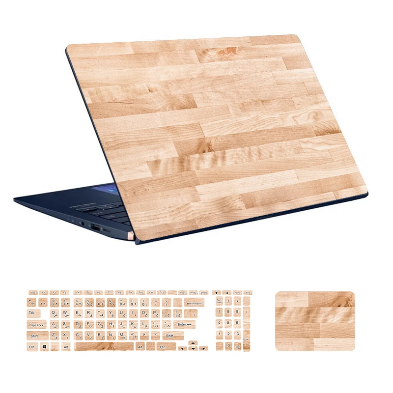 استیکر لپ تاپ توییجین و موییجین طرح WOOD کد 05 مناسب برای لپ تاپ 15.6 اینچی به همراه برچسب حروف فارسی کیبورد 