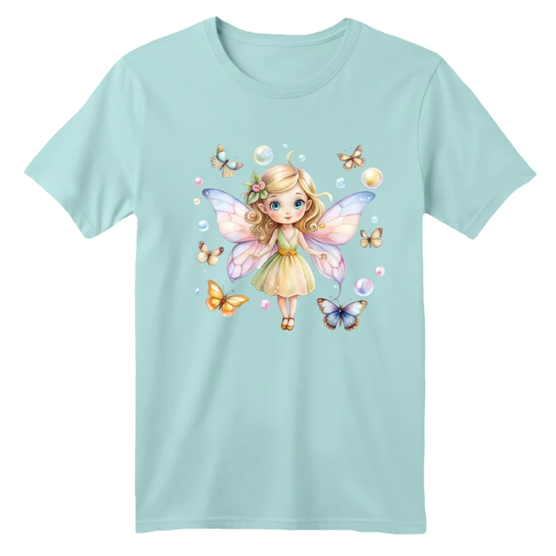 تی شرت آستین کوتاه بچگانه مدل دخترک فرشته کد 1 رنگ آبی روشن