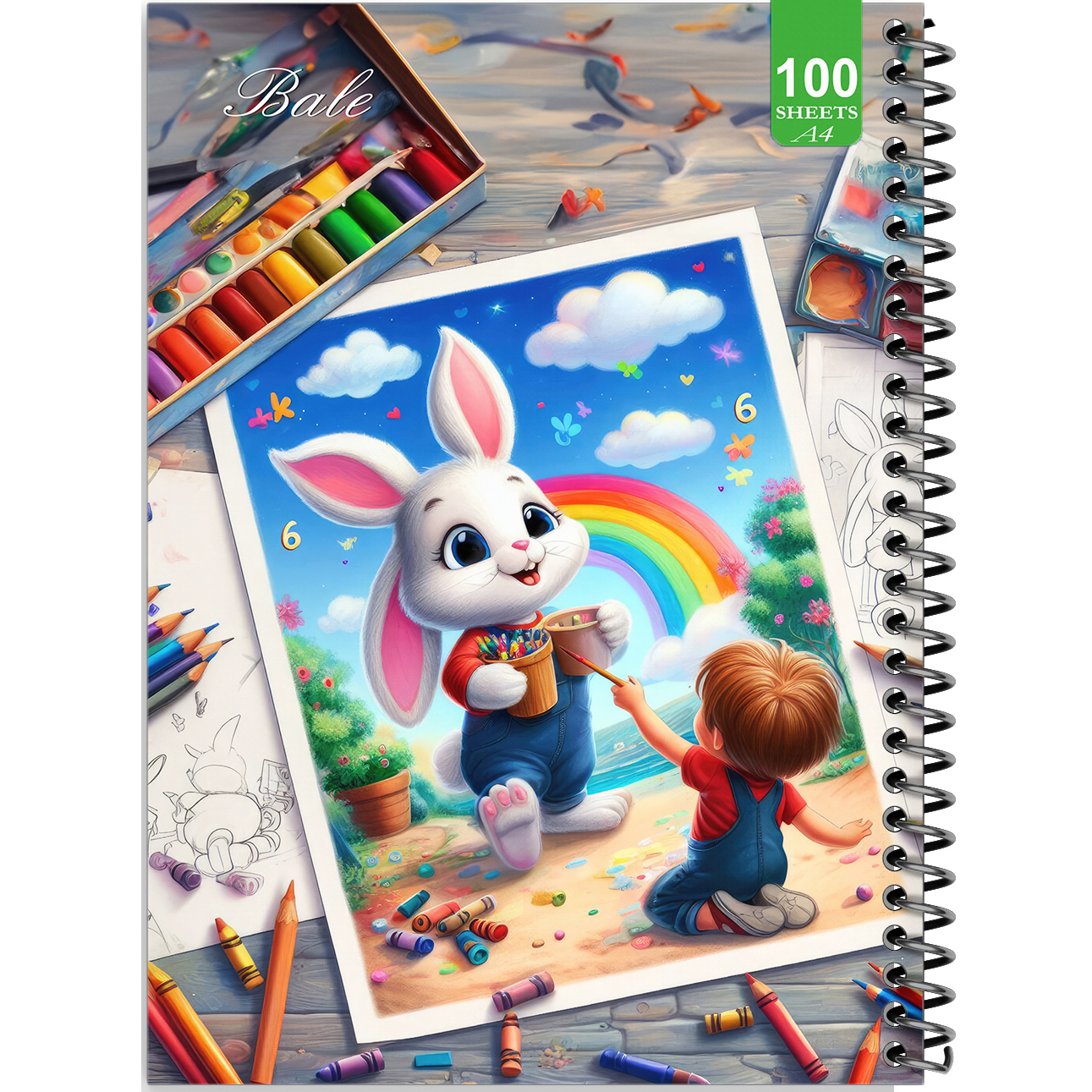 دفتر نقاشی 100 برگ بله طرح فانتزی خرگوش نقاش کد A4-N123