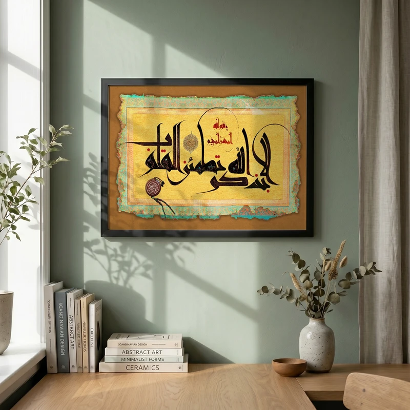 تابلو طرح الا بذکر الله تطمئن القلوب مدل G13845 فریم مشکی