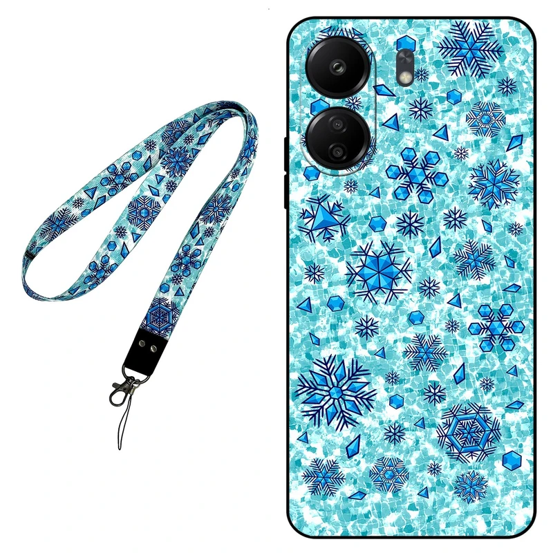 کاور مگافون طرح برف مدل 0014 مناسب برای گوشی موبایل شیائومی Redmi 13C به همراه بند گردنی 