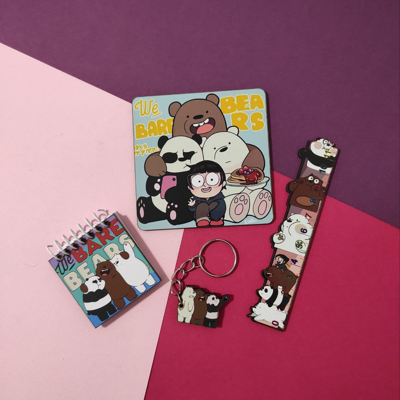 بسته لوازم تحریر مدل خرس های سه کله پوک کد NEW1 مجموعه 4 عددی