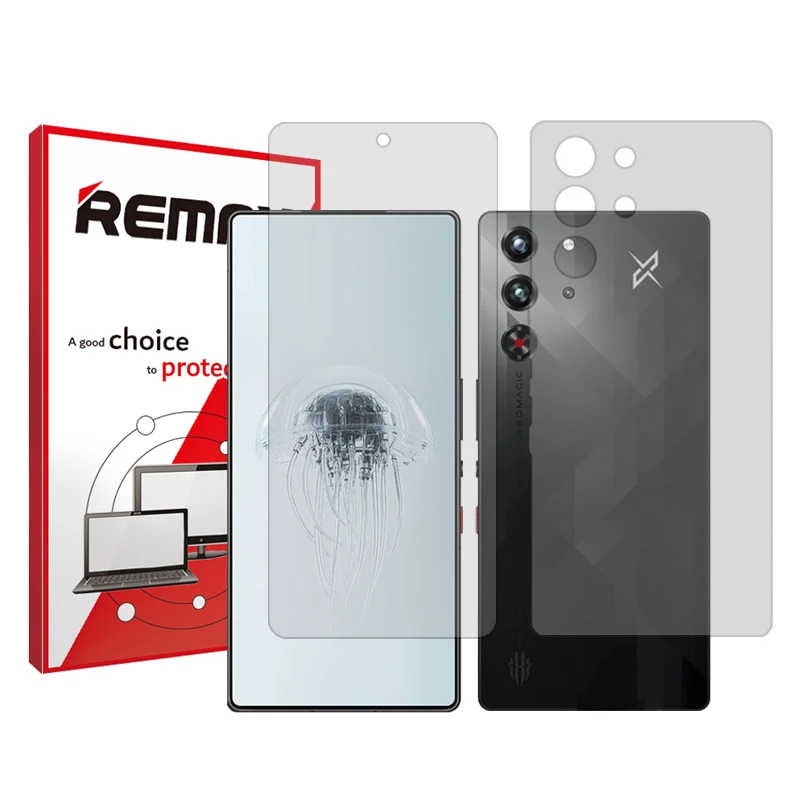 محافظ صفحه نمایش شفاف ریمکس مدل Resistant مناسب برای گوشی موبایل زد تی ای nubia RedMagic 10 Pro به همراه محافظ پشت گوشی